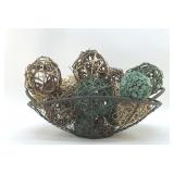 WIRE BASKET WITH WOVEN VINE BALLS