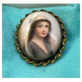 PORCELAIN HAND PAINTED PORTRAIT BROOCH