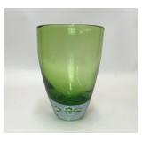VTG GREEN CONTROLLED BUBBLE BASE GLASS VASE