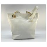 APT 9 WHITE HANDBAG 8" SOFT LEATHER