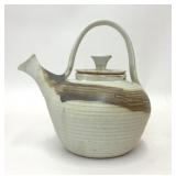 STUDIO POTTERY TEAPOT CREAM BROWN STRIPE