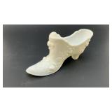 FENTON ROSES LADY SLIPPER 6" MILK GLASS