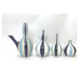 SET OF 4 JONATHAN ADLER CERAMIC BLUE STRIPES VASES