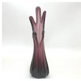 VTG AMETHYST SWUNG GLASS VASE FIVE FINGER