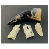 INUIT WHALE BONE PENDANTS, TUSK 5"