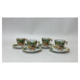 4 VTG ORNATE FLORAL DEMITASSE CUP SAUCER SETS