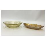 VTG AMBER GLASS BOWL & RELISH DISH