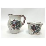 2 PIECES 1990s NC NICHOLS POTTERY PITCHER POT
