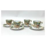 4 VTG ORNATE FLORAL DEMITASSE CUP SAUCER SETS