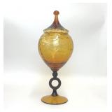 VTG ITALIAN EMPOLI AMBER GLASS CANDY JAR