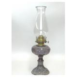 VTG PURPLE IRIDESCENT GLASS KEROSENE OIL LAMP