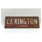 LEXINGTON FIREMAN 1942 LICENSE PLATE