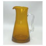 ORANGE HANDBLOWN ART GLASS PITCHER