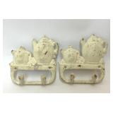 2 VTG WHITE CAST IRON TEAPOT SHAPED WALL HOOKS