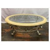 54 x 38 x 18" Metal and glass, oval coffee table