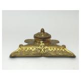 VTG JAPANESE GILDED BRASS INKWELL PEN STAND