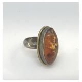 925 SILVER AMBER RING 9.8g 6.5