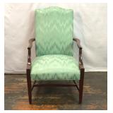 VTG GREEN ENGLISH OPEN ARM UPHOLSTERED ARMCHAIR