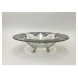 VTG CLEAR GLASS FOOTED CONSOLE BOWL SILVER OVERLAY