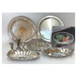 ASSORTED LOT OF SILVER PLATE PLATTERS ITEMS