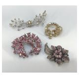 4 VTG RHINESTONE BROOCHES