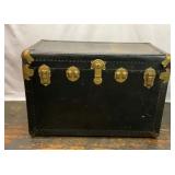 VTG BLACK METAL BRASS STEAMER TRUNK