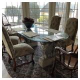 GRIFFIN GARGOYLE BASE GLASS TOP TABLE 4 CHAIRS