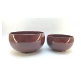 2 LG RED WOOD BOWLS HIGH GLOSS