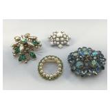 4 VTG BROOCHES UNSIGNED