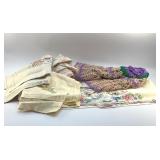 ANTIQUE STITCHED TABLE LINENS, DRESSER SCARVES