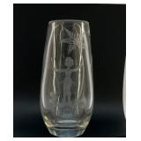 SCANDINAVIAN ART GLASS VASE ETCHED 9" SIGNED