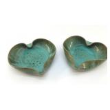 PAIR OF GREEN POTTERY, TRINKET DISHES