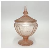 VTG PINK DEPRESSION GLASS PEDESTAL CANDY DISH