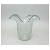 BLENKO CLEAR CRACKLE BLUE RUFFLE GLASS VASE