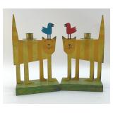 WHIMSICAL METAL CATS CANDLESTICKS