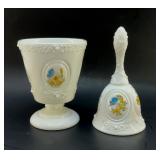 FENTON BUTTERFLY MEDALLION VASE AND BELL