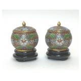 PAIR OF MINIATURE CHINESE CLOISONNE COVERED JARS