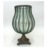 GREEN CAGED GLASS URN VASE CENTERPIECE