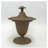 CAST IRON HEN FEATHERS FLOWER URN INCENSE BURNER