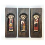 3 VTG ITALIAN WOOD PLASTER KEYHOLE WALL PLAQUES