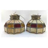PAIR OF LEADED GLASS CHANDELIERS