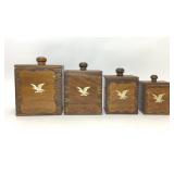 VTG WOODEN CANISTER SET EARLY AMERICAN STYLE EAGLE