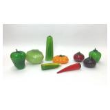 9 PIECES ART GLASS VEGETABLES