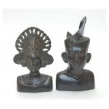 PAIR VTG WOOD BALINESE MALE FEMALE BUST SCULPTURES