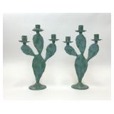 2 VTG METAL PRICKLY PEAR CACTUS CANDLEHOLDERS