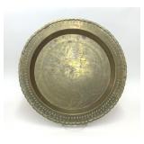 VTG ROUND ETCHED BRASS CHINESE TRAY