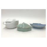 3 MULTICOLOR CERAMIC SEASHELL TRINKET DISHES BOX