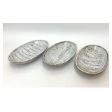 3 HANDMADE OBLONG POTTERY BOWLS