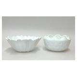 2 VTG INDIANA GLASS MILK GLASS RUFFLED BOWLS