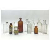 11 VTG ASSORTED GLASS MEDICINE CONDIMENT BOTTLES